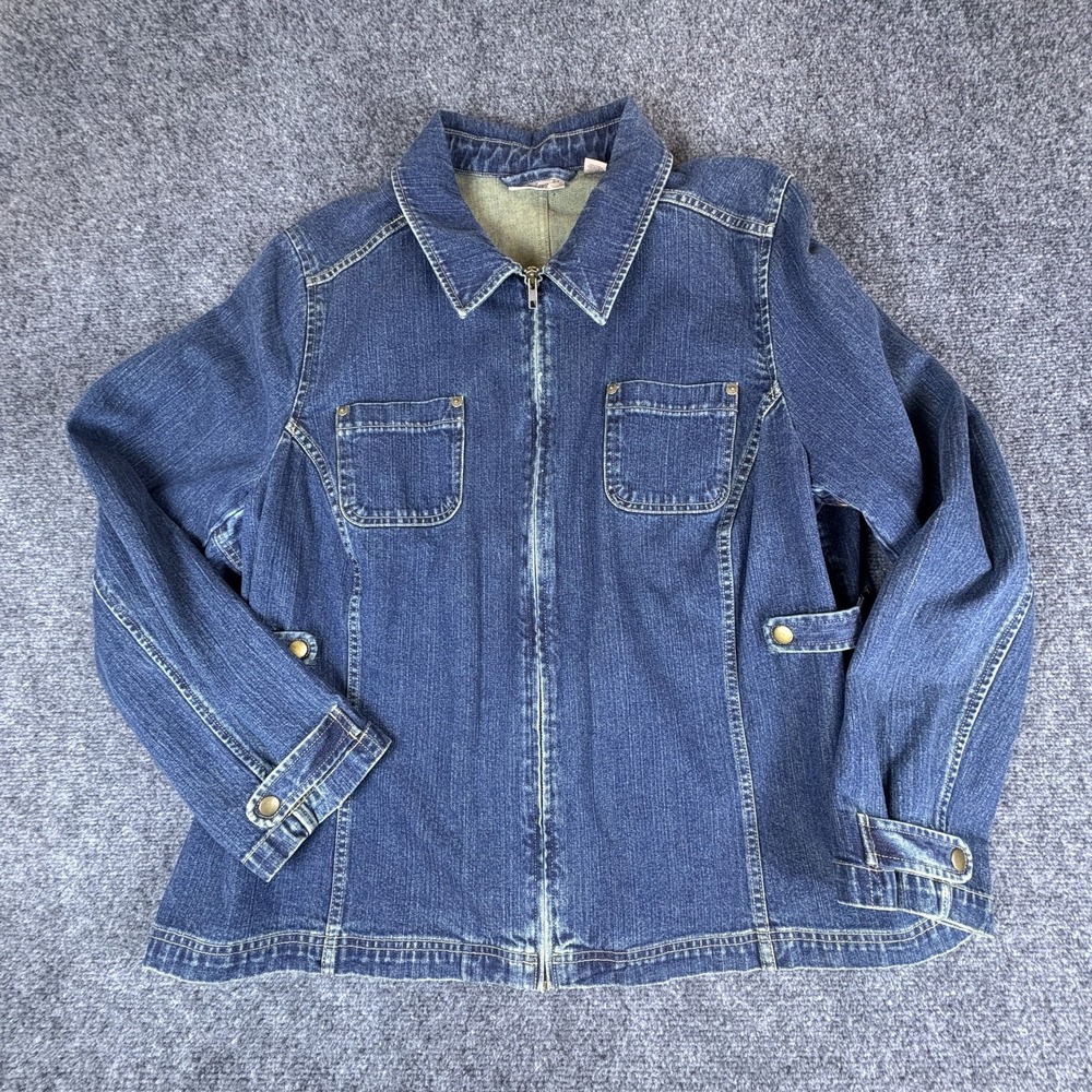 i.e. Relaxed Denim Jacket Womens Blue 2X Plus Cotton Pockets Casual Full Zip